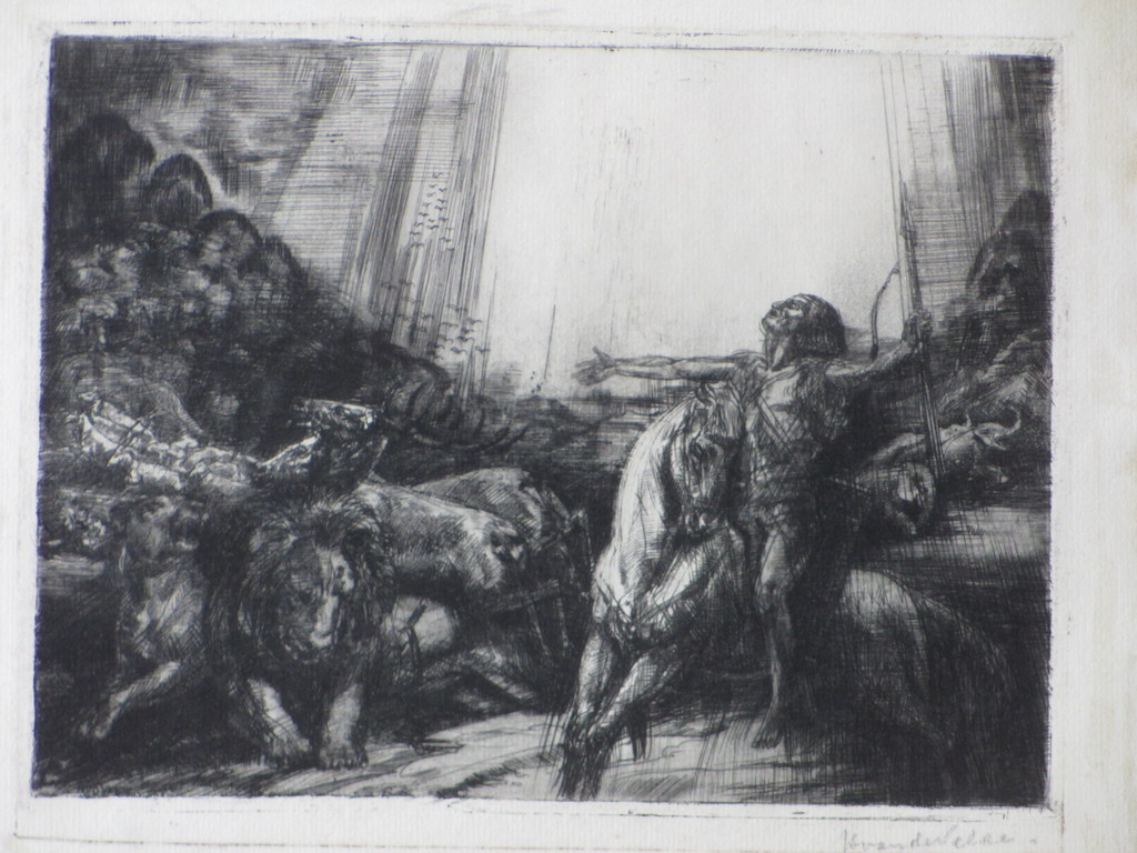 Henri van de Velde, Arcadische voorstelling met ruiter en dieren, Ets verkocht voor € 45!