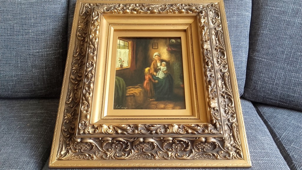 Interieur - olieverf op paneel - onduidelijk gesigneerd verkocht voor € 135!