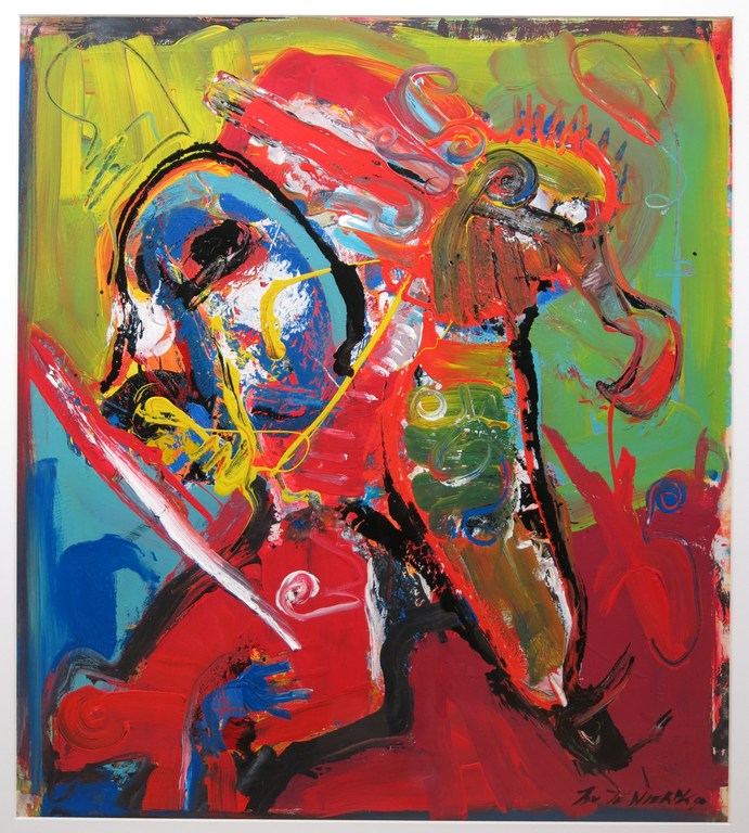 Jan te Wierik: Acryl op papier, Fantasiedieren - Ingelijst verkocht voor € 700!