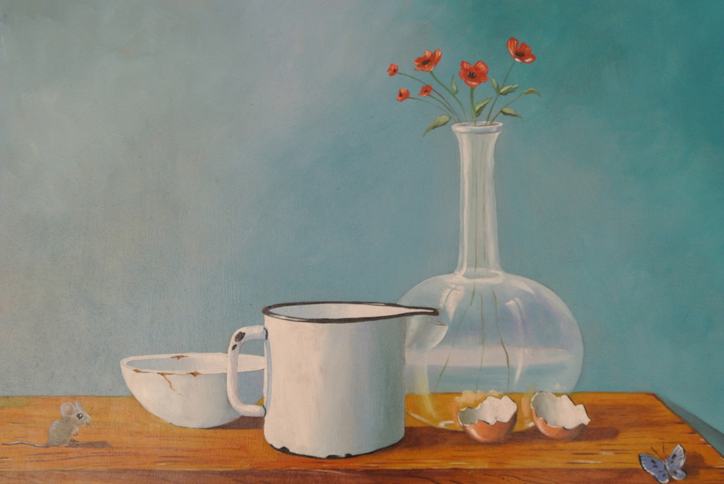 Henk Poeder, Stilleven, Olieverf op board. verkocht voor € 135!