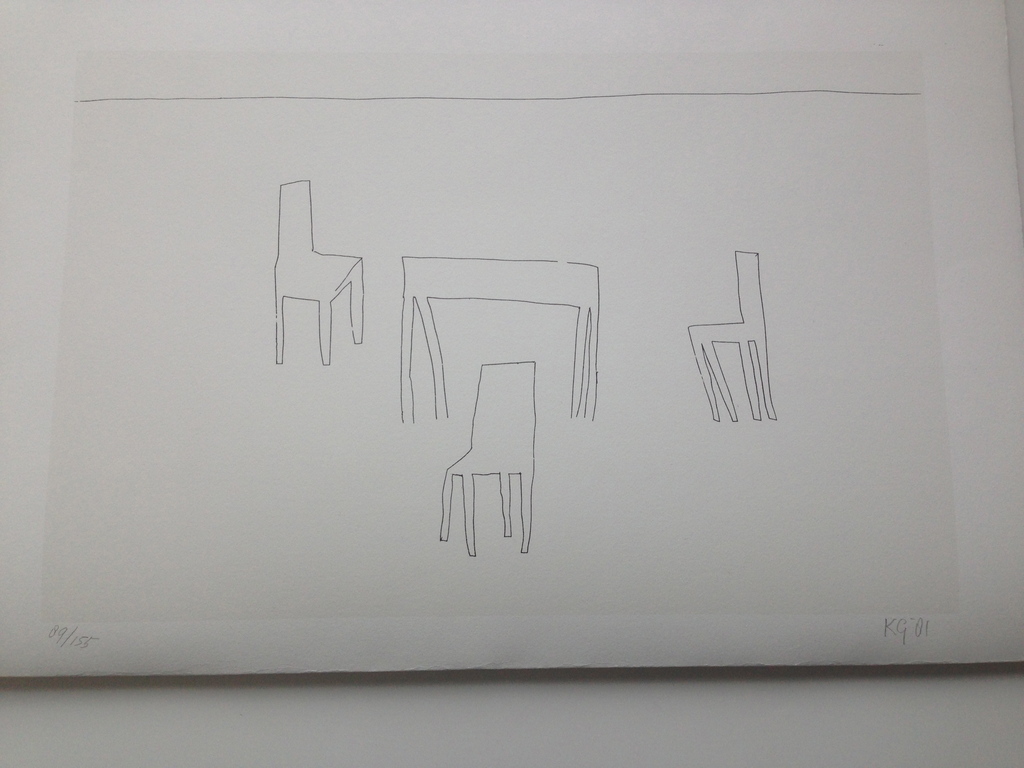 Klaas Gubbels, 1981, gesigneerd, zeefdruk, tafel & stoelen verkocht voor € 120!