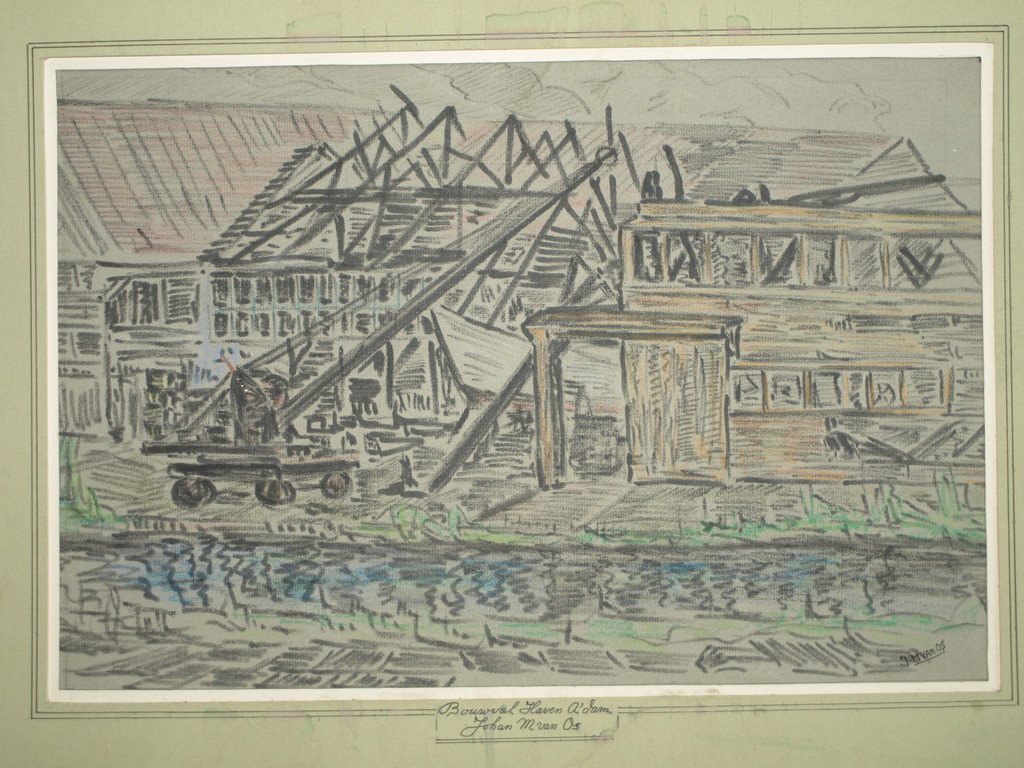 Johan van Os – Oude tekening – Bouwval haven Amsterdam – Gesigneerd – ca 1950 kopen? Bied vanaf 1!