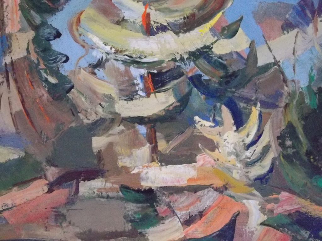 Bergen 1987, boslandschap, olieverf op doek verkocht voor € 220!