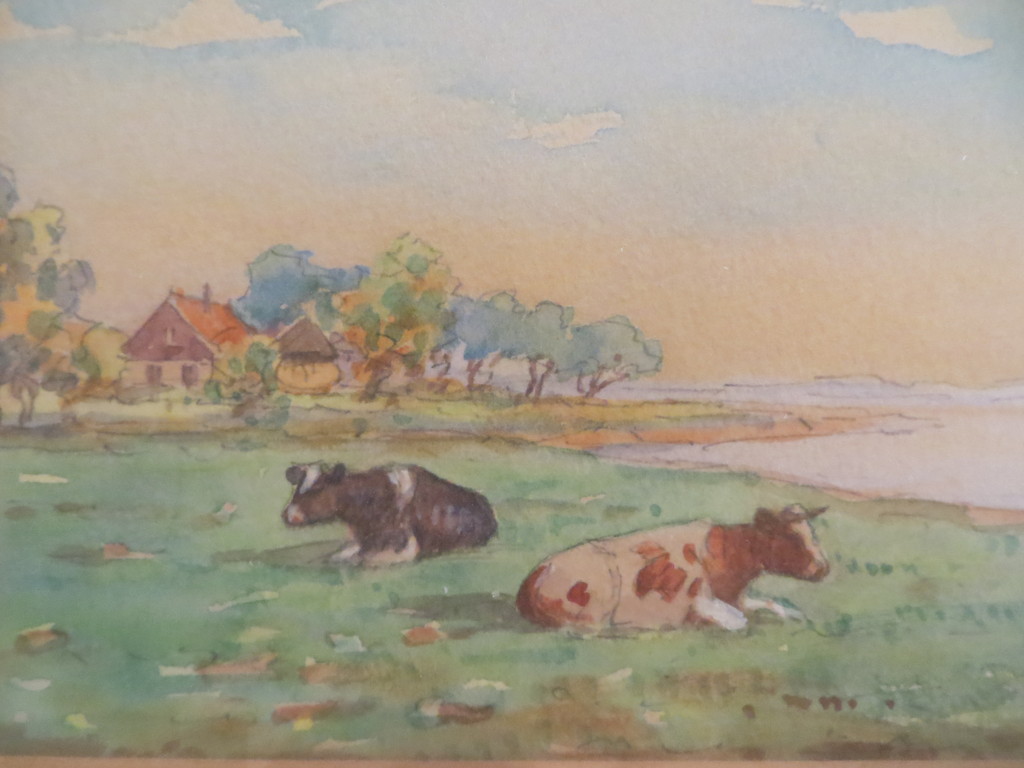 aquarel landschap met koeien kopen? Bied vanaf 15!