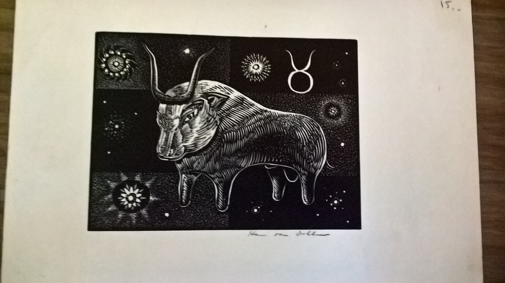 hans van dokkum, linoleumsnede, stier kopen? Bied vanaf 15!