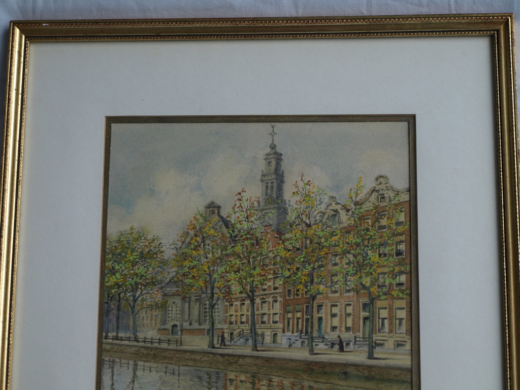 Onbekend, gesigneerd : Gouache/aquarel, Westertoren Amsterdam – ingelijst- 1943  kopen? Bied vanaf 1!