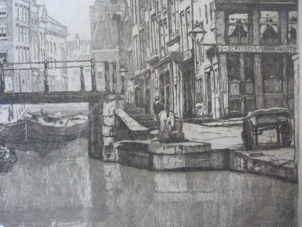 Lot Jan Sirks - Oud grachtje met brug te Rotterdam/Spaansche kade te Rotterdam verkocht voor € 60!