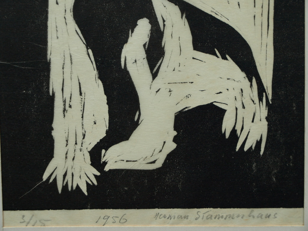 Herman Stammeshaus :  Houtsnede – Kat voor raam – gesigneerd - 1956 kopen? Bied vanaf 1!