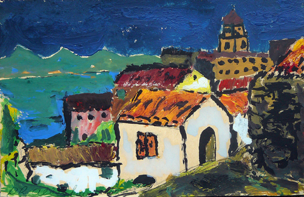 Richard Abbenhuis: Dorp aan zee -gouache jaren '50- kopen? Bied vanaf 1!