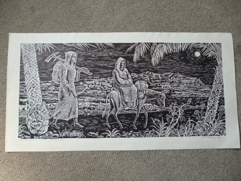 Herman Bieling - houtsnede - En zij trokken naar Bethlehem verkocht voor € 35!