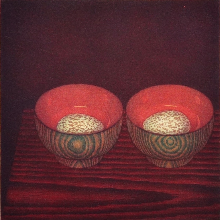 Joop Vegter: Kleurenets, Japanse kommen met eieren, Gesigneerd, 1996 kopen? Bied vanaf 100!