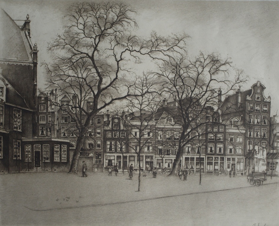 Frans Everbag : Ets , Noordermarkt Amsterdam – gesigneerd - 1938 verkocht voor € 110!