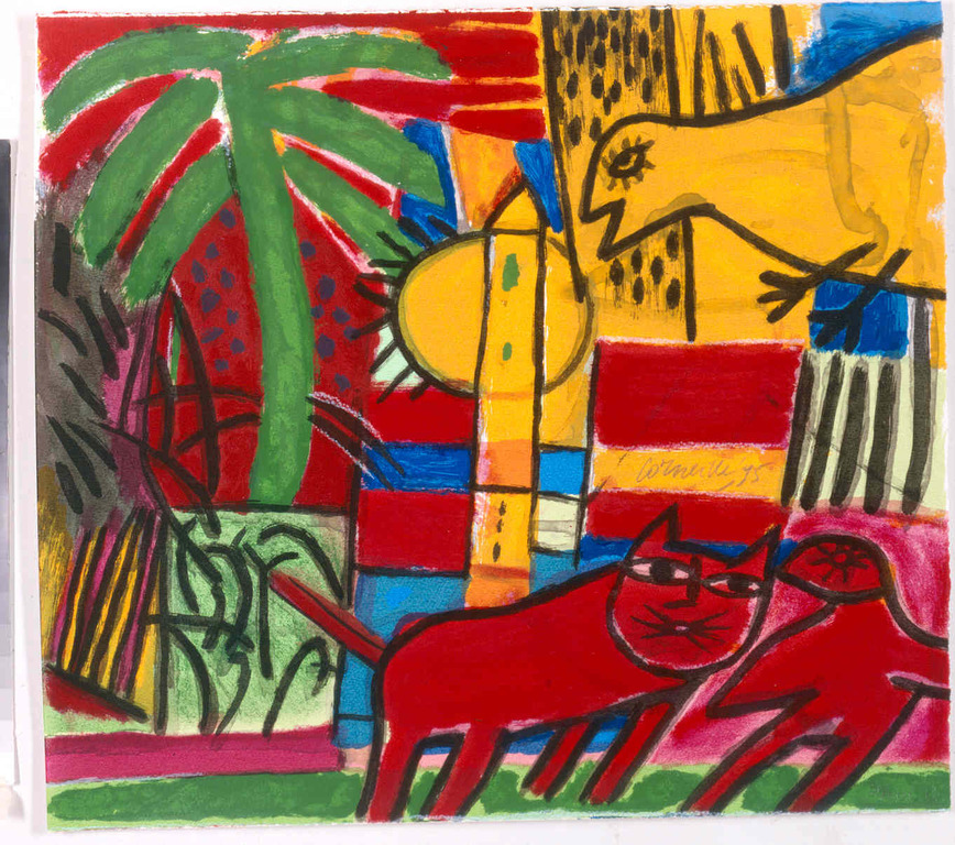 Zeefdruk Le Chat Rouge van Corneille, handgesigneerd en genummerd kopen? Bied vanaf 250!