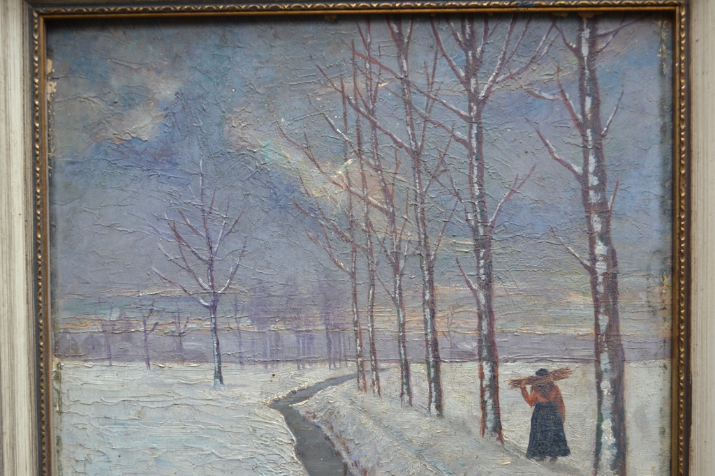 Onbekend (monogram W.D.): olieverf op paneel, winters landschap kopen? Bied vanaf 20!