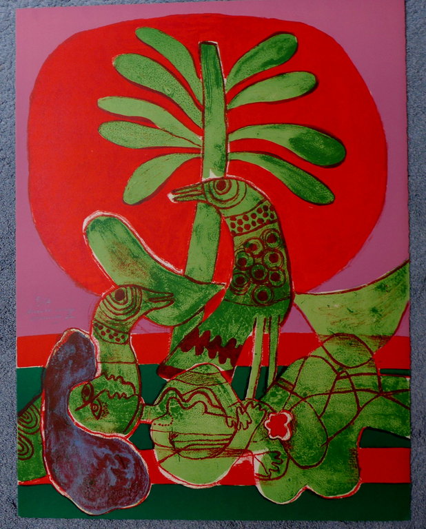 Corneille, litho uit 1972. titel: Aurore rouge formaat 67 x 50.5 cm. gesigneerd  verkocht voor € 275!