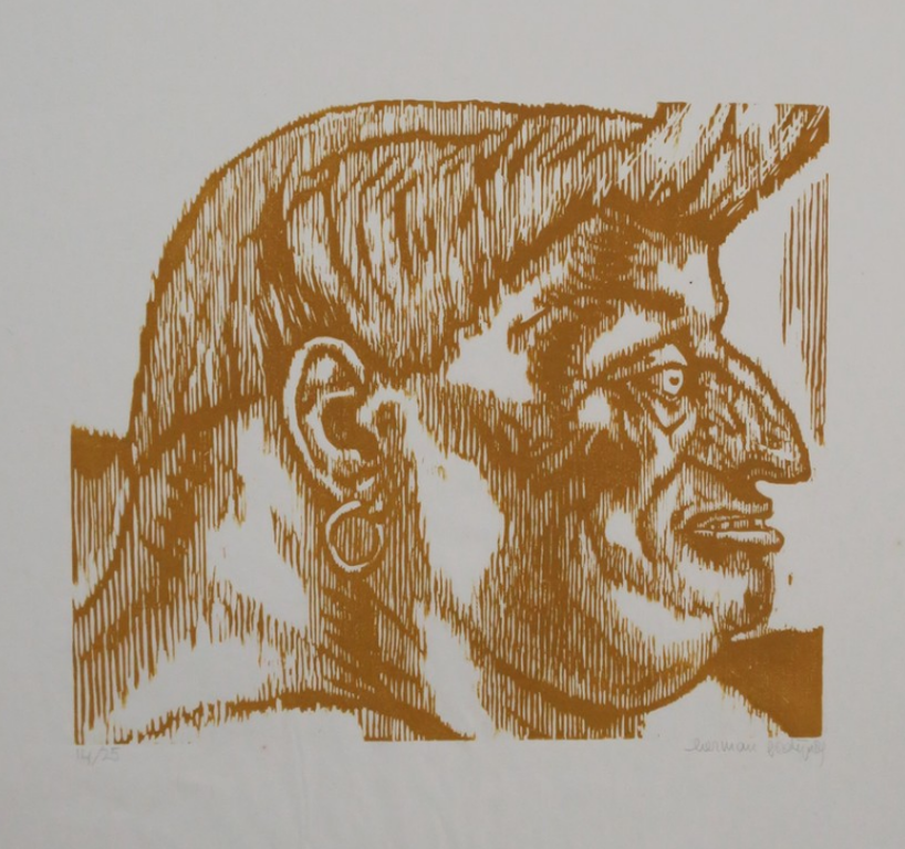 Lot met 2 houtsnedes van Herman Gordijn: Vrouw met oorbel, portret kopen? Bied vanaf 35!