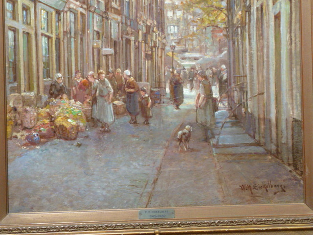 Willem Hendrik Eickelberg - olieverf - Straatje met marktlui en diverse personen kopen? Bied vanaf 875!