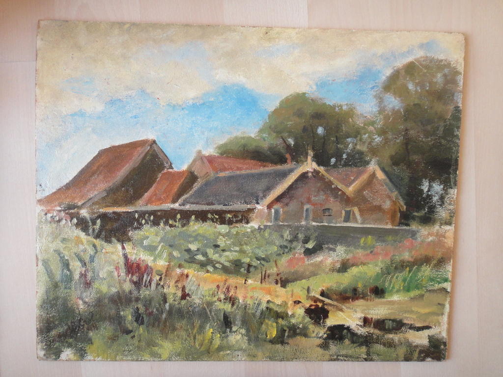Johannes Baptista Crol, olieverf op board, 'boerderijen in landschap'. kopen? Bied vanaf 1!