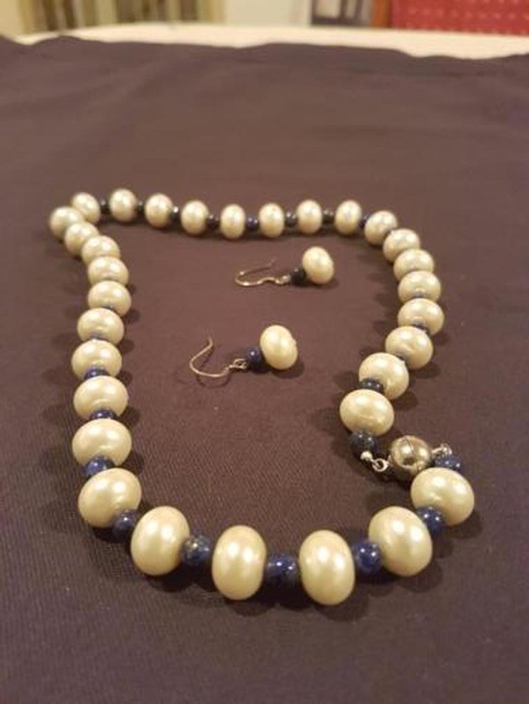 Ketting en oorbellen lapis en gekweekte parel kopen? Bied vanaf 1!