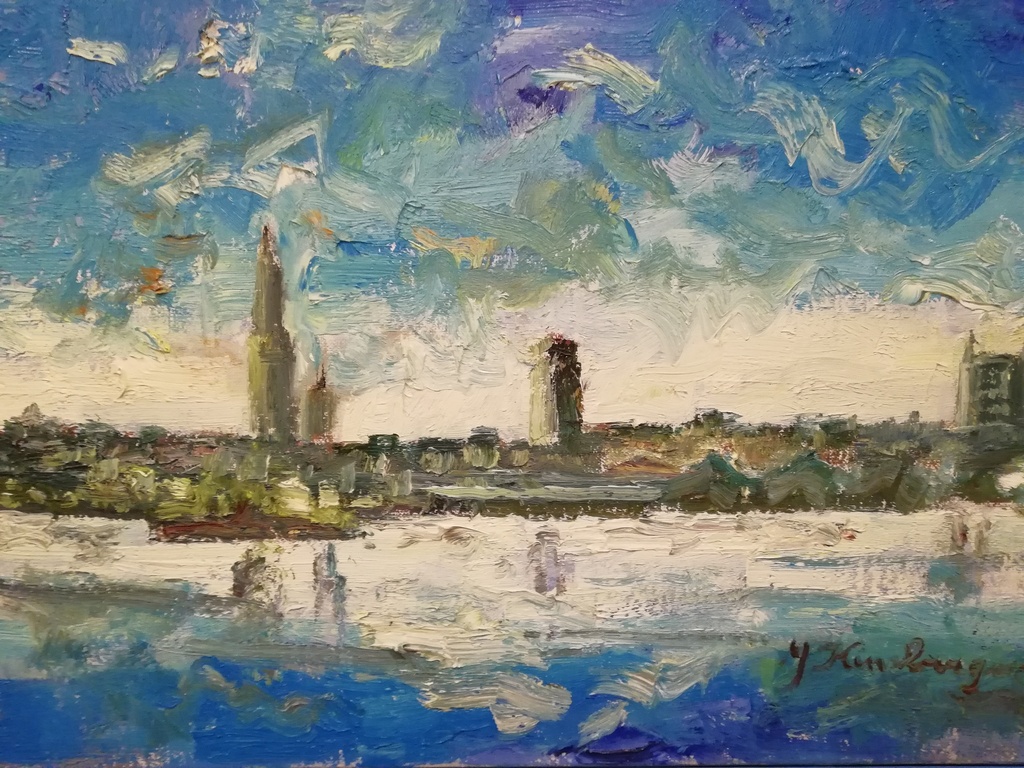 schilderij onbekend kunstenaar - olieverf op doek - zicht op Antwerpen kopen? Bied vanaf 25!