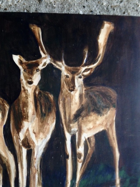 Schilderij ROEDEL HERTEN bij nacht - 70 X 50 cm - kunstenaar onbekend. kopen? Bied vanaf 25!