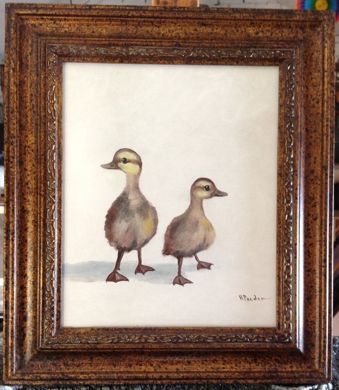 H Poeder olieverf op paneel eendjes verkocht voor € 69!
