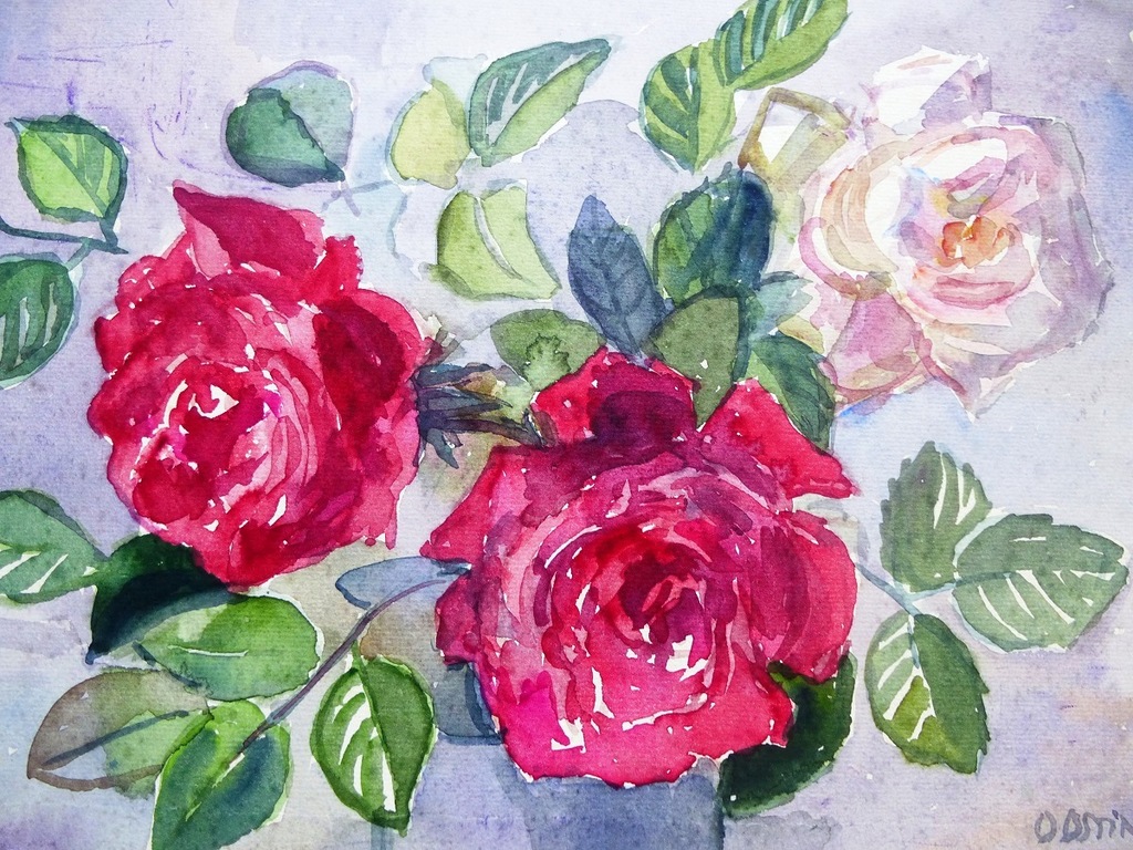 Jeanne Bieruma Oosting, aquarel: Rozen, handgesigneerd kopen? Bied vanaf 450!
