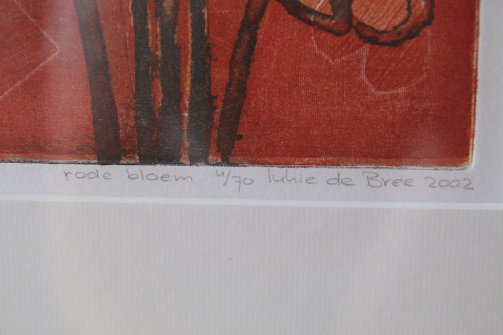 Lukie de Bree - 2 tekeningen uit 2002 'Open Gaan' en 'Rode Bloem' kopen? Bied vanaf 100!