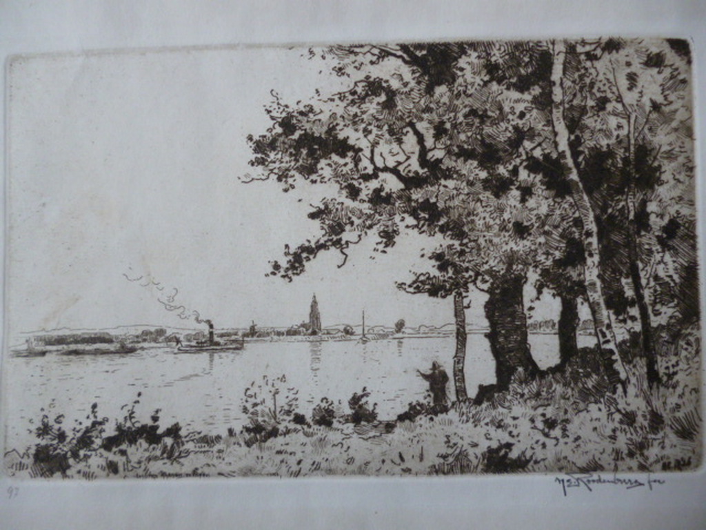 Hendrikus Elias Roodenburg - ets - Tussen Rhenen en Ingen verkocht voor € 60!