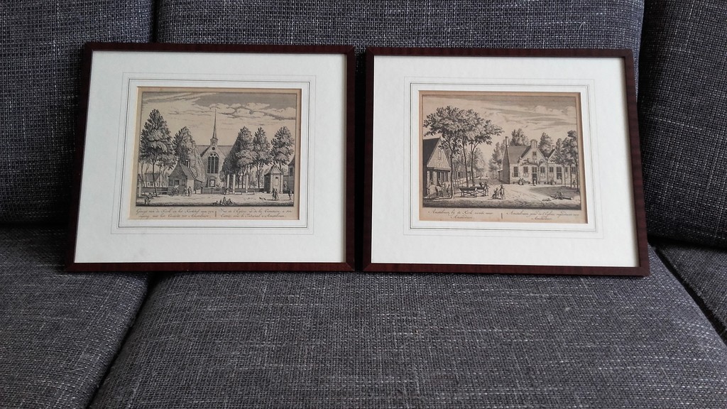 2 Gravures - o/a Amstelveen bij de Kerk ziende naar Amsterdam - 18e eeuw kopen? Bied vanaf 35!