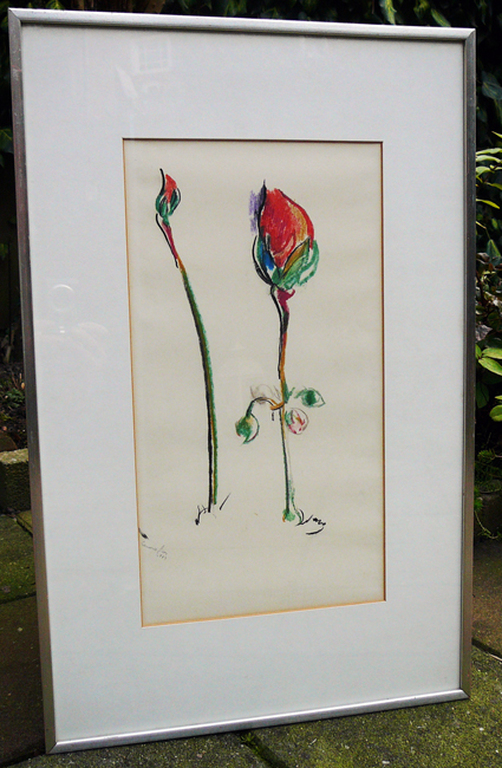 Eduard Flor: Anemonen in de knop -vetkrijttekening 1964- verkocht voor € 45!