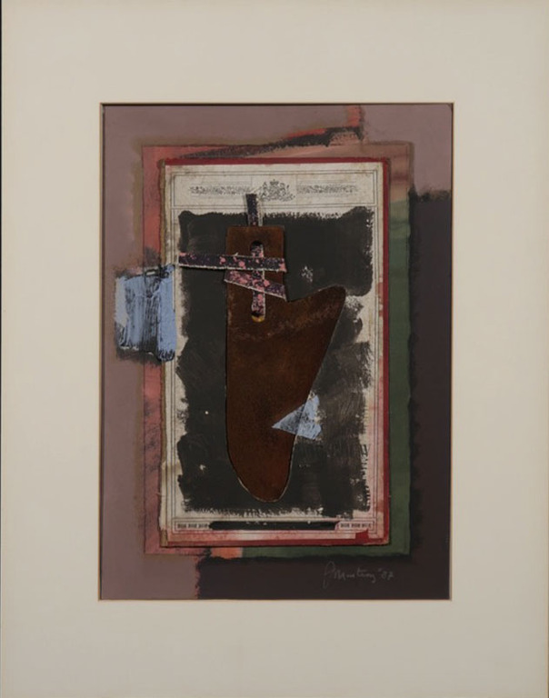 Jan Martens: Collage, Stof en IJzer op karton, Z.T. verkocht voor € 46!