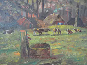 Jan Koning - olieverf op doek, koeien aan bosrand kopen? Bied vanaf 1!