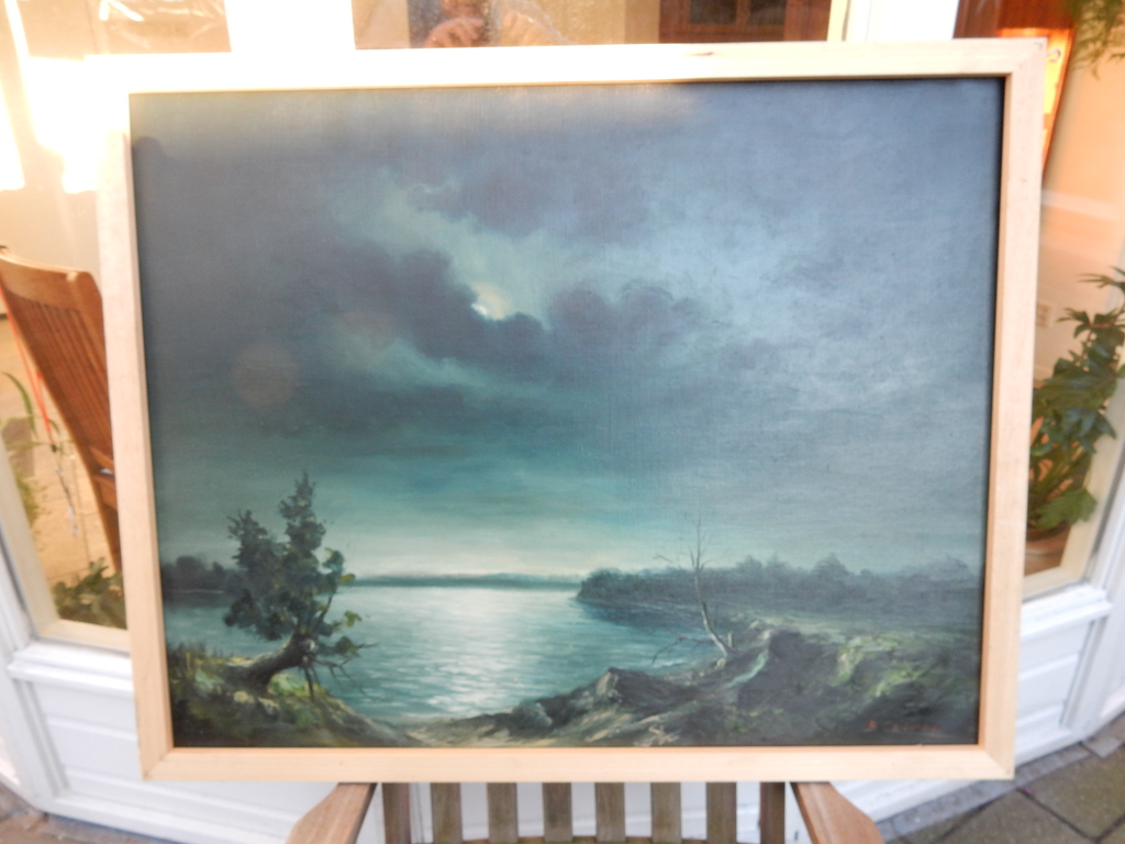 onbekende kunstenaar,vermoedelijk Amerikaan, nacht over het meer,  kopen? Bied vanaf 100!