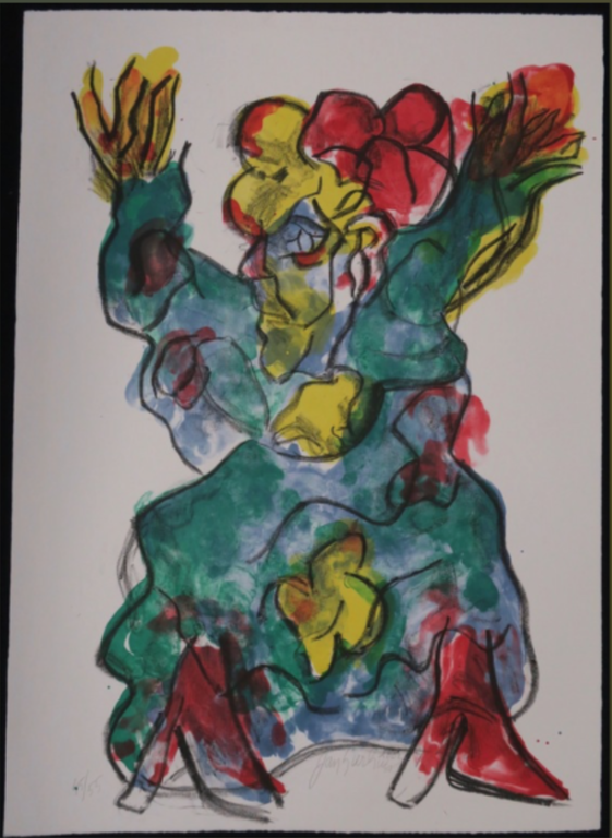 Jan Sierhuis: Litho, Flamenco (groen) verkocht voor € 50!