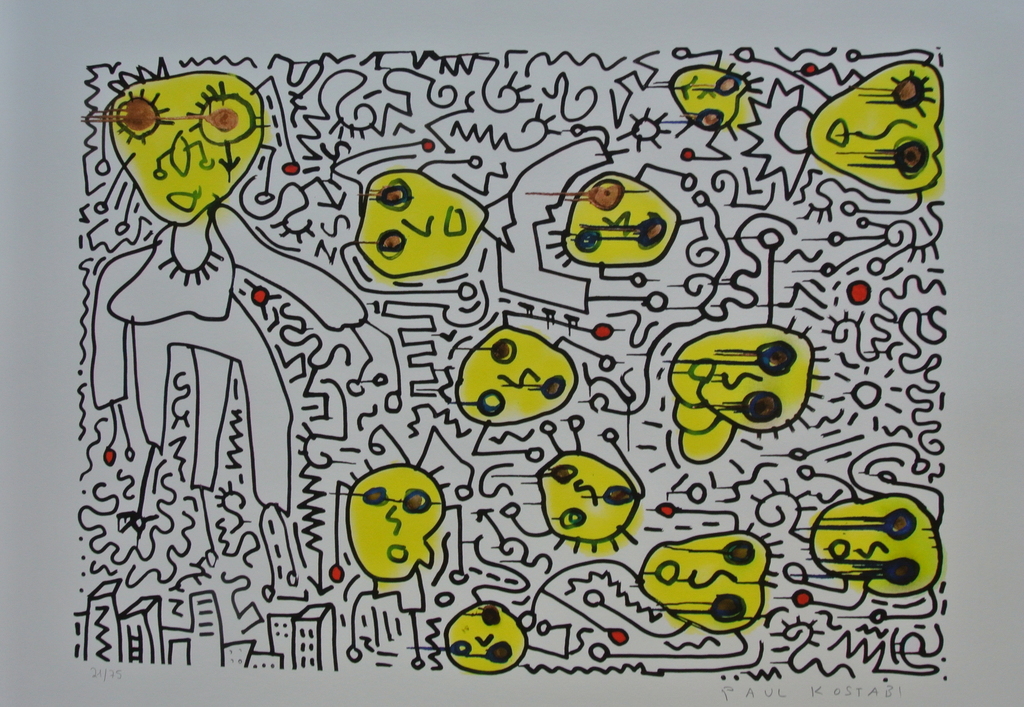 Paul Kostabi. -Counting Backwards- Giclee 2013. Handgesigneerd/genummerd. GROOT. kopen? Bied vanaf 79!