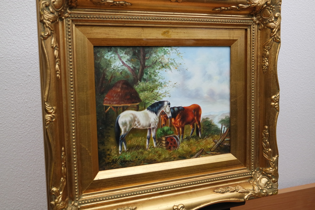 Landschap met paarden - olieverf op paneel - gesigneerd l.o. kopen? Bied vanaf 42!