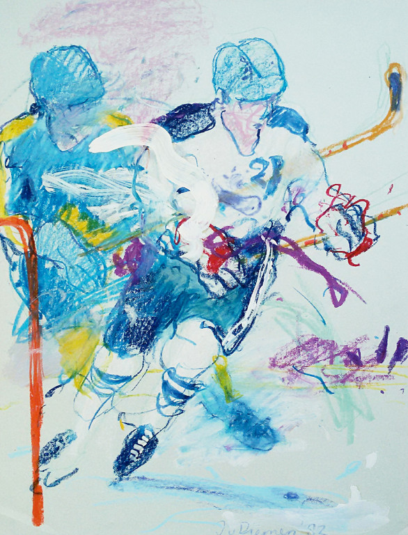 Jan van Diemen - Jan van Diemen - IJshockey, gemengde techniek op papier verkocht voor € 95!