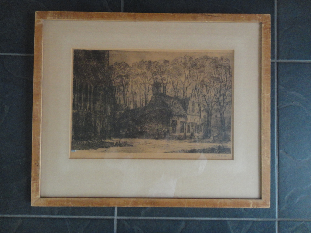 Tijmen Moll, ets, zicht op kerk te Huizen? kopen? Bied vanaf 1!