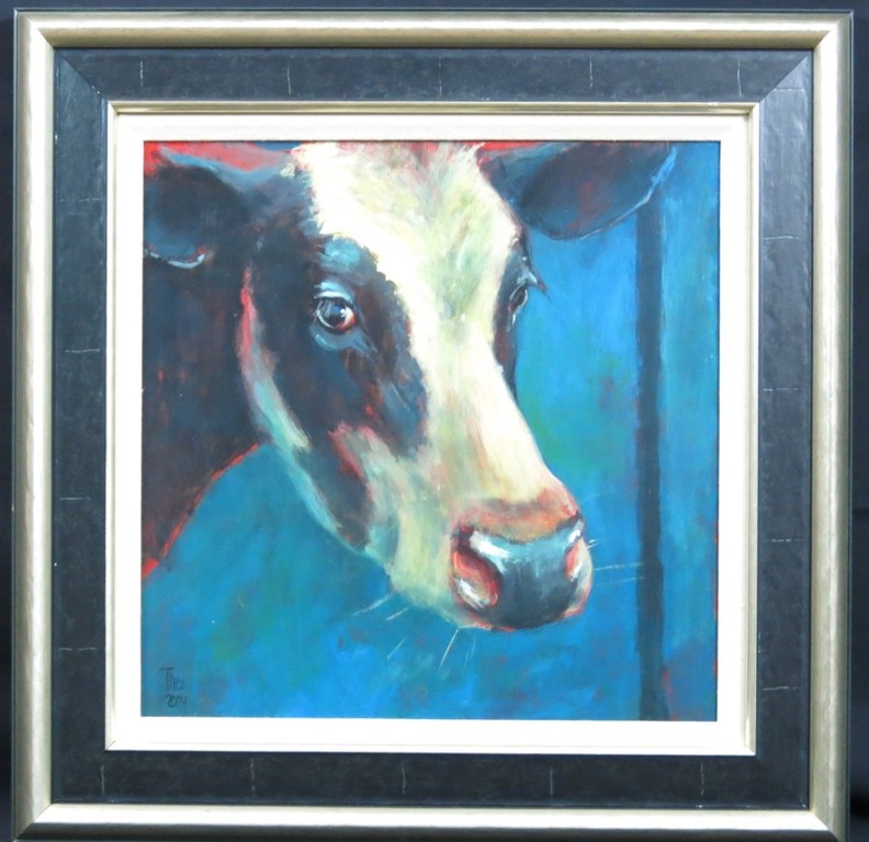 Theo Onnes: Olieverf op paneel, Koe - Ingelijst verkocht voor € 350!