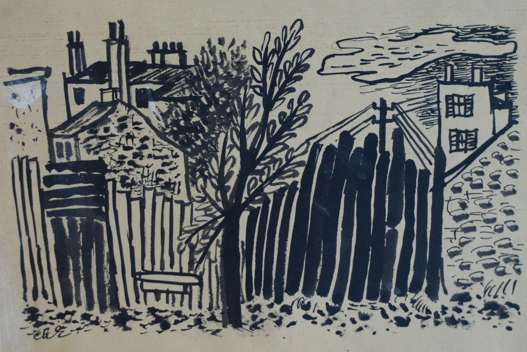 Charles Eyck : Tekening , Huizen – gesigneerd – ca 1935 verkocht voor € 110!