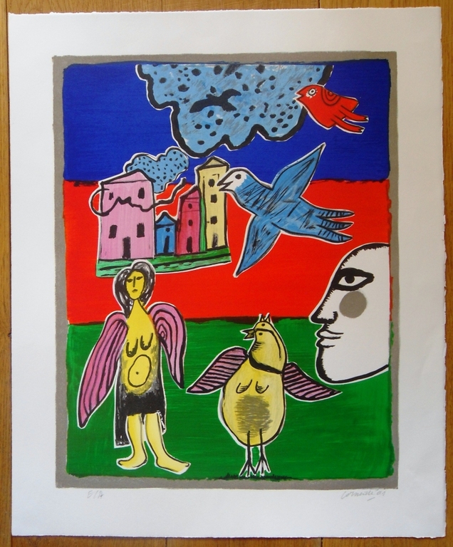 Corneille: engel en vogels , kleurenlitho kopen? Bied vanaf 150!