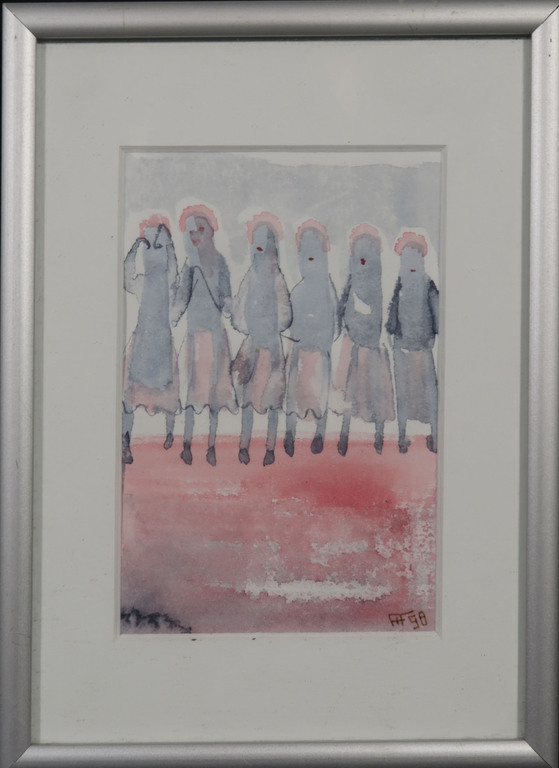 Onbekend gesigneerd: 3x Aquarel, o.a. Meisje in landschap - Ingelijst kopen? Bied vanaf 1!