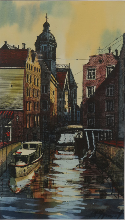 Onbekend gesigneerd: Aquarel, Stadsgezicht - Ingelijst kopen? Bied vanaf 1!