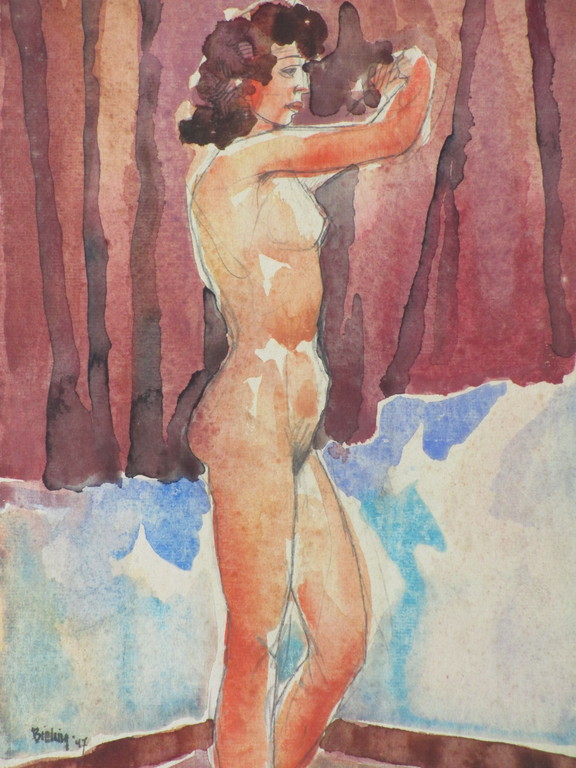 Herman Bieling, Staand Naakt, Aquarel kopen? Bied vanaf 75!