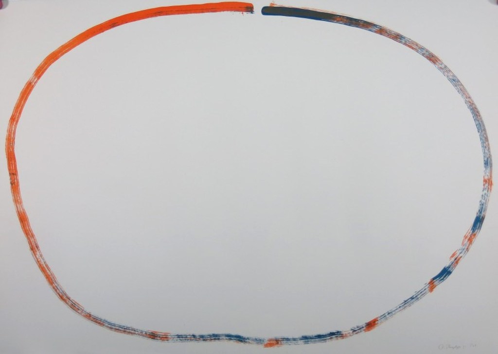 Rob van Koningsbruggen: Litho, Ovaal oranje/blauw (groot) verkocht voor € 97!