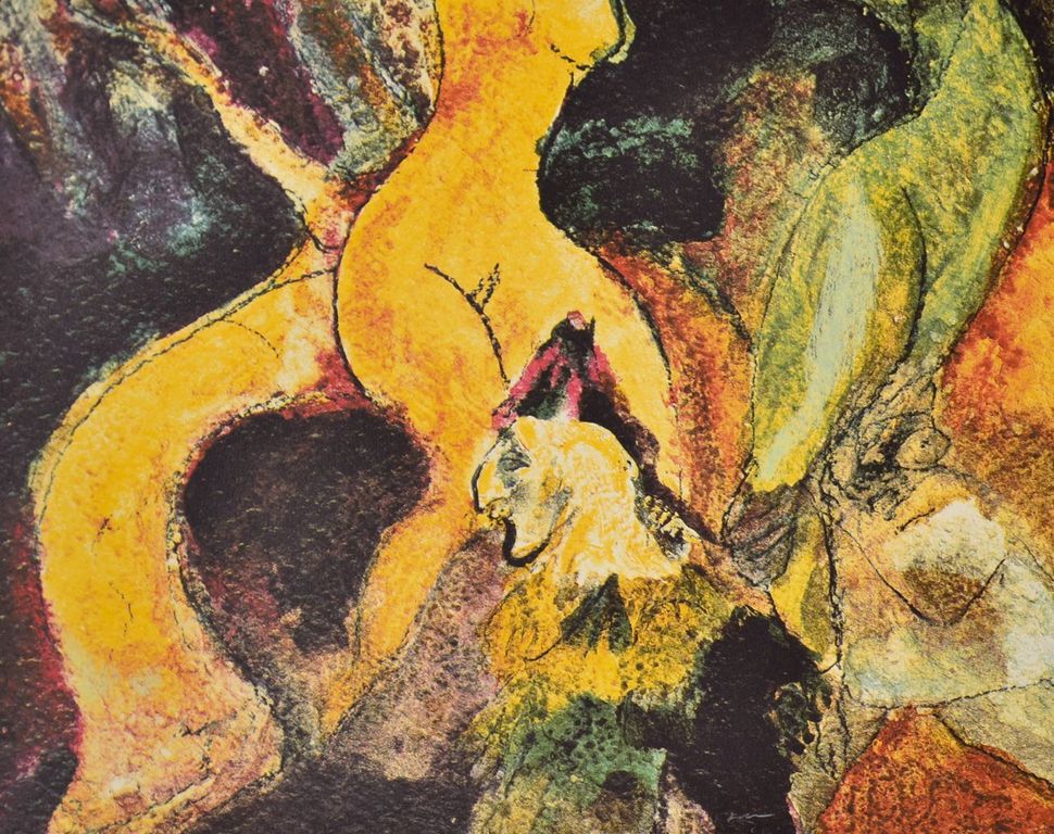 Luis Filcer: Litho. Schreeuwend figuur met vrouwelijk naakt verkocht voor € 50!