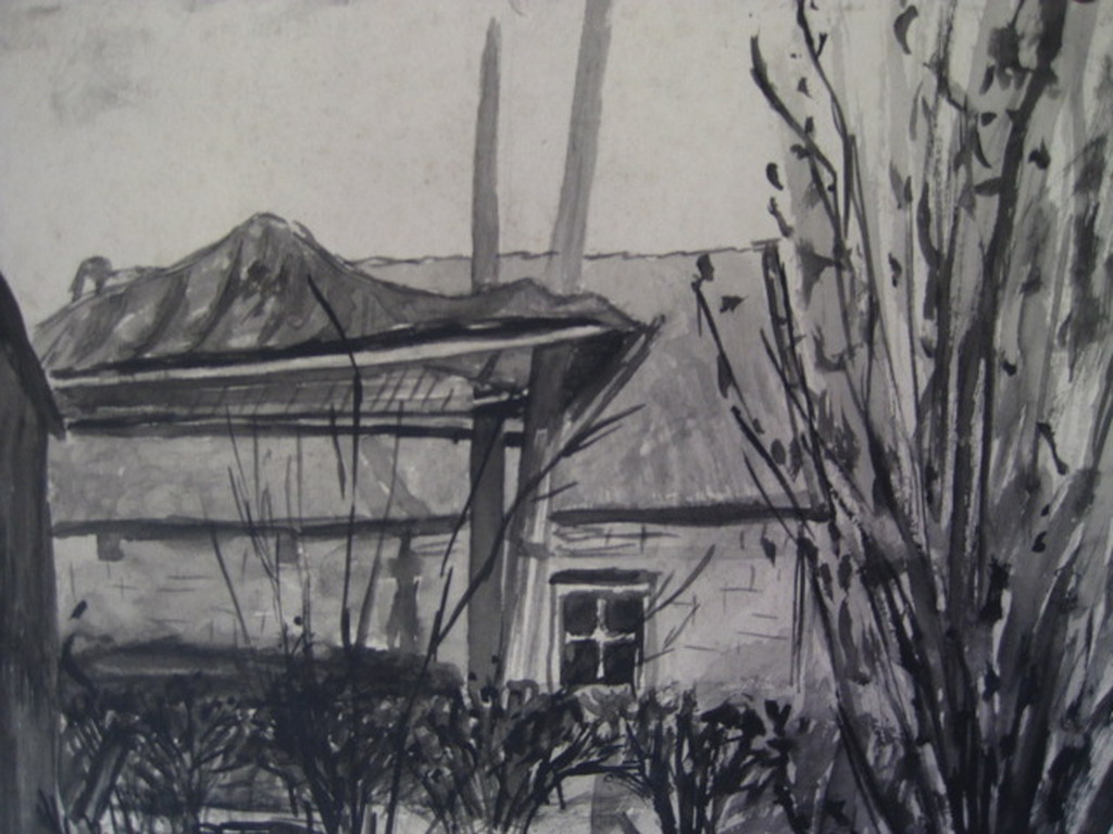 Mooie grote Sepiatekening "boerenerf op Texel" van Frans Broers 1914-1987 gesigd kopen? Bied vanaf 1!