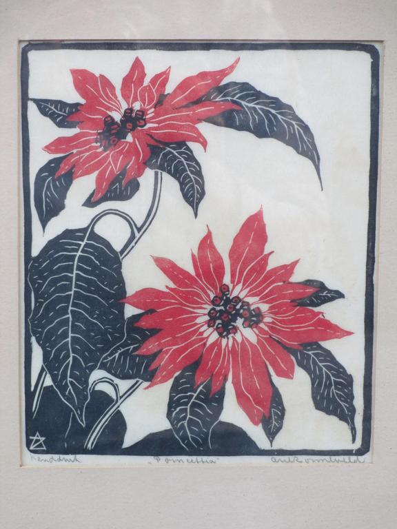Arie Zonneveld, Poinsettia, Kleurenhoutsnede verkocht voor € 120!
