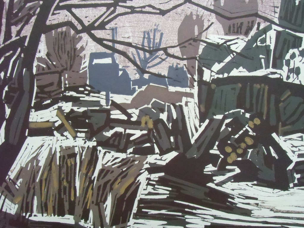 WINTER BIJ RUINEN // KLEURENLINOSNEDE VAN HEIN STORK kopen? Bied vanaf 80!